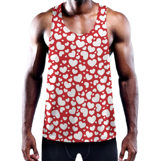 White And Red Heart Pattern Print Training Tank Top