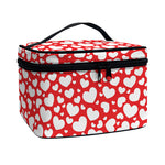 White And Red Heart Pattern Print Travel Makeup Bag