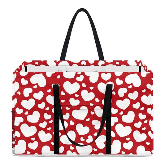 White And Red Heart Pattern Print Utility Tote Bag