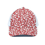White And Red Heart Pattern Print White Mesh Trucker Cap