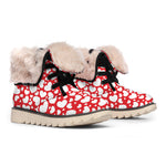 White And Red Heart Pattern Print Winter Boots