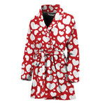 White And Red Heart Pattern Print Women's Bathrobe