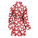 White And Red Heart Pattern Print Women's Bathrobe