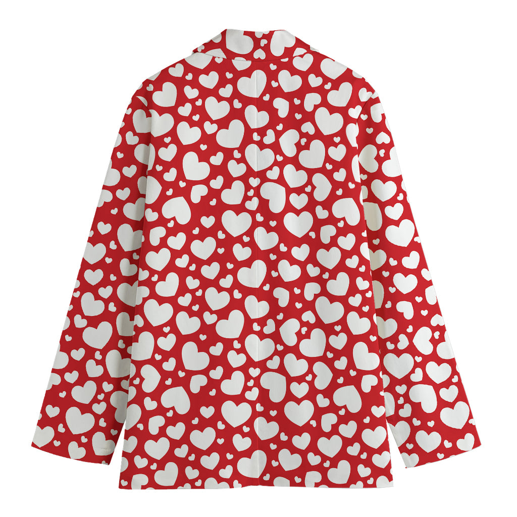 White And Red Heart Pattern Print Women's Blazer