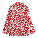 White And Red Heart Pattern Print Women's Blazer