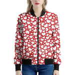 White And Red Heart Pattern Print Women's Bomber Jacket