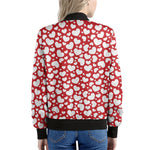 White And Red Heart Pattern Print Women's Bomber Jacket