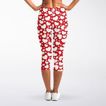 White And Red Heart Pattern Print Women's Capri Leggings