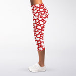 White And Red Heart Pattern Print Women's Capri Leggings