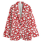 White And Red Heart Pattern Print Women's Cotton Blazer