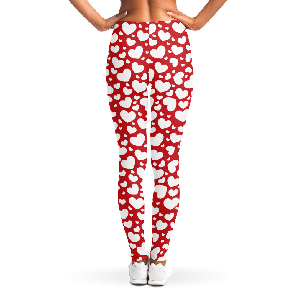 White And Red Heart Pattern Print Women's Leggings