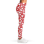 White And Red Heart Pattern Print Women's Leggings