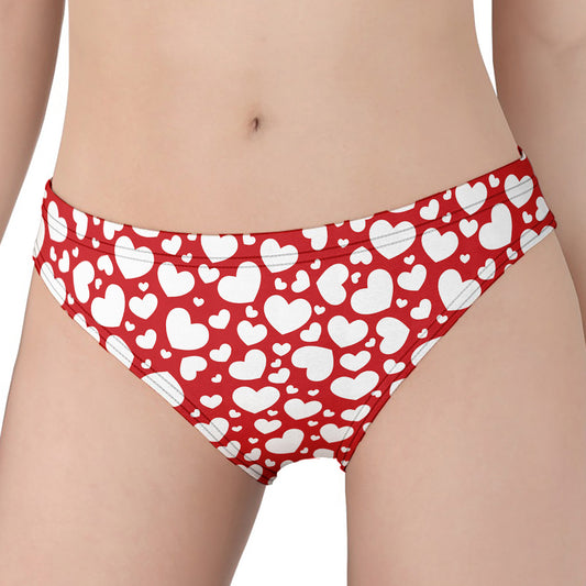 White And Red Heart Pattern Print Women's Panties