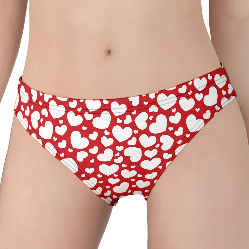 White And Red Heart Pattern Print Women's Panties