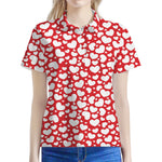 White And Red Heart Pattern Print Women's Polo Shirt