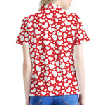 White And Red Heart Pattern Print Women's Polo Shirt
