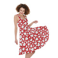 White And Red Heart Pattern Print Sleeveless Knee Length Dress