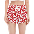 White And Red Heart Pattern Print Women's Split Running Shorts