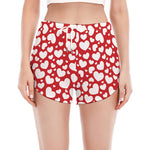 White And Red Heart Pattern Print Women's Split Running Shorts