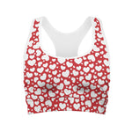 White And Red Heart Pattern Print Women's Sports Bra