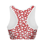 White And Red Heart Pattern Print Women's Sports Bra