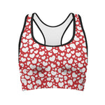 White And Red Heart Pattern Print Women's Sports Bra