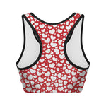 White And Red Heart Pattern Print Women's Sports Bra