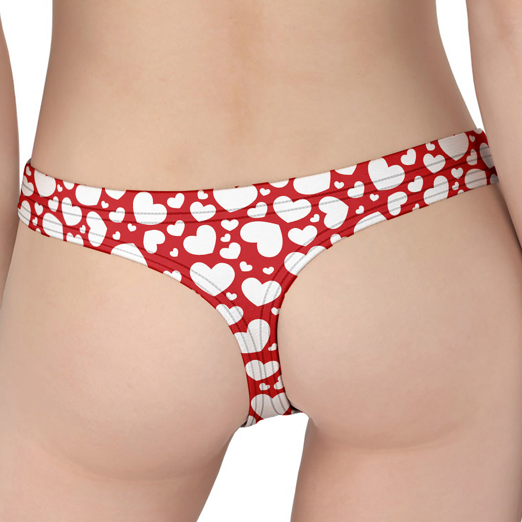 White And Red Heart Pattern Print Women's Thong