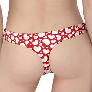 White And Red Heart Pattern Print Women's Thong