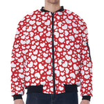 White And Red Heart Pattern Print Zip Sleeve Bomber Jacket
