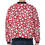 White And Red Heart Pattern Print Zip Sleeve Bomber Jacket