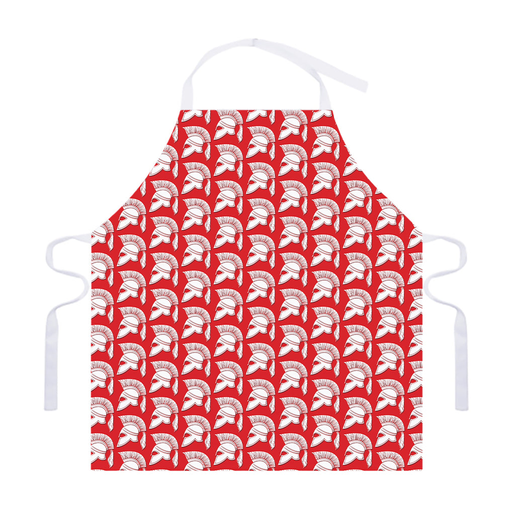 White And Red Spartan Pattern Print Adjustable Apron