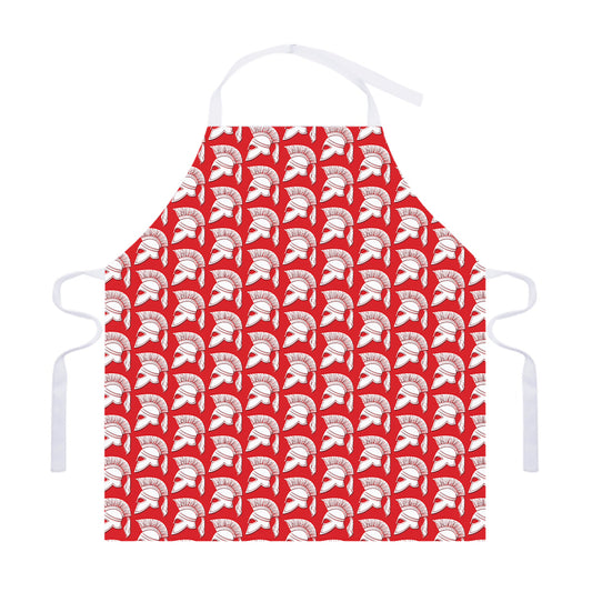 White And Red Spartan Pattern Print Adjustable Apron