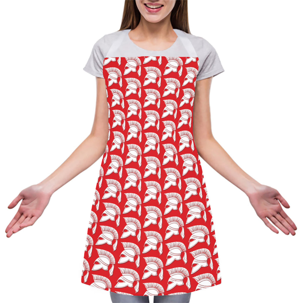 White And Red Spartan Pattern Print Adjustable Apron