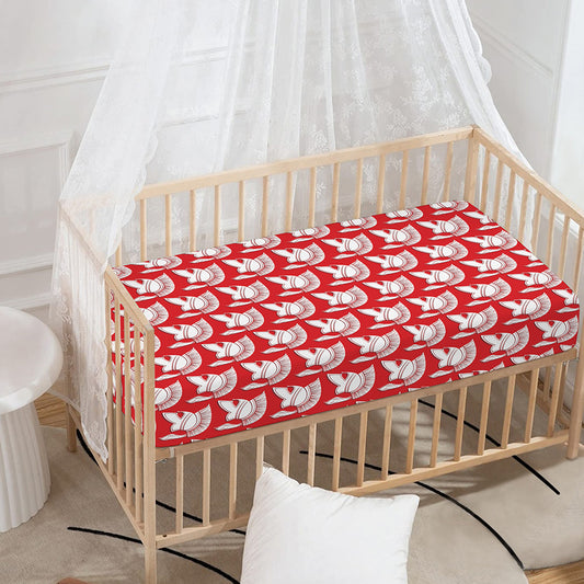 White And Red Spartan Pattern Print Baby Crib Sheet