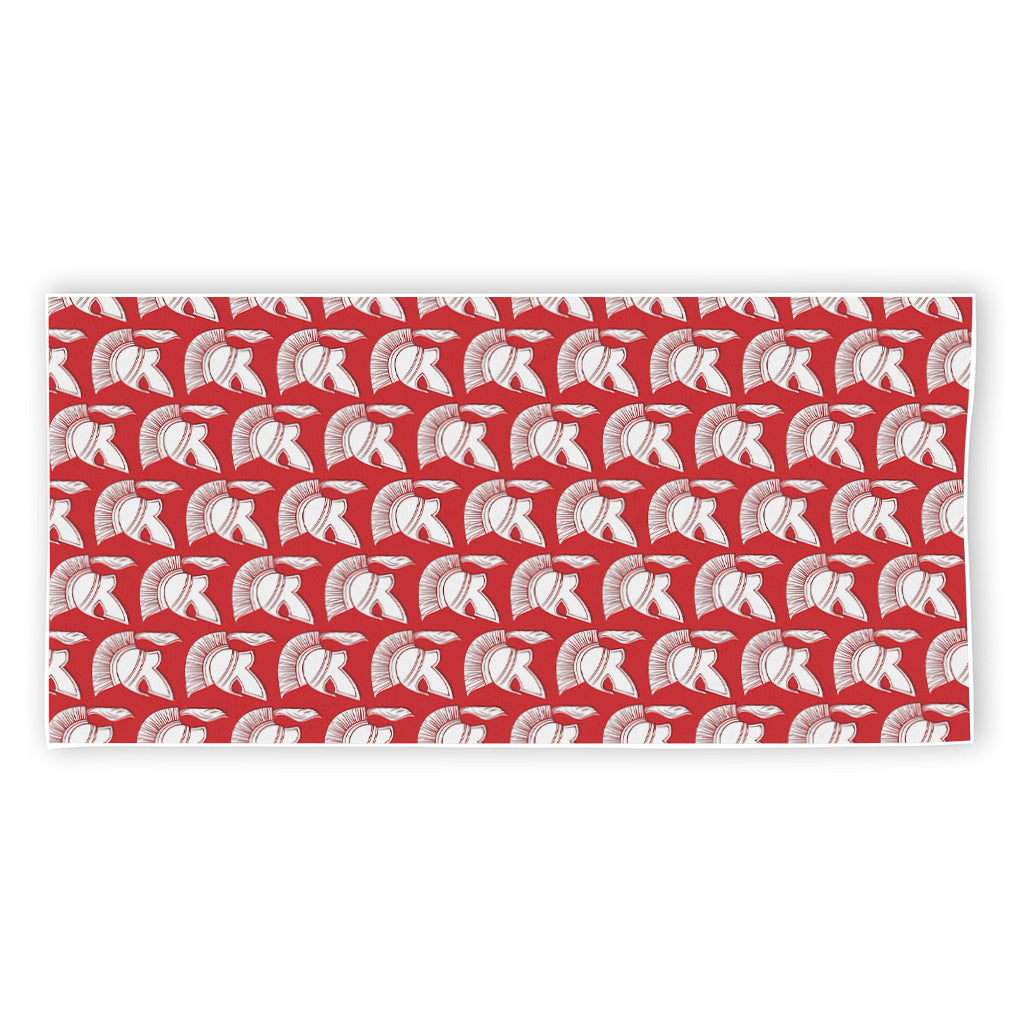 White And Red Spartan Pattern Print Beach Towel