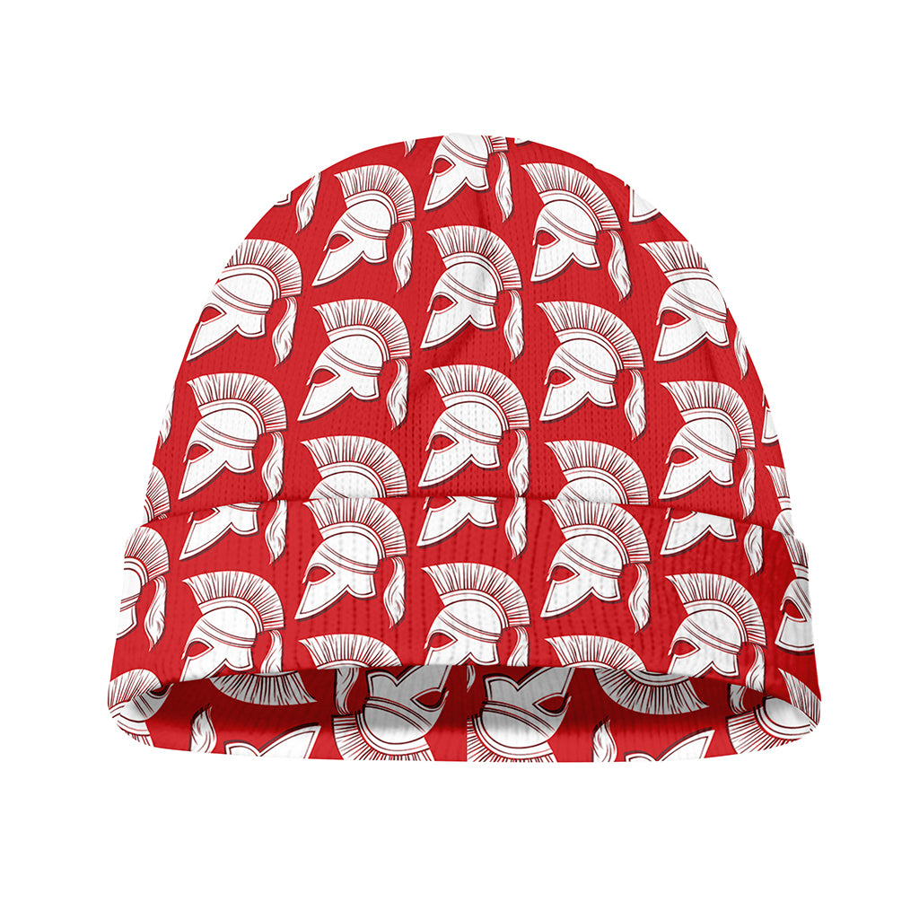 White And Red Spartan Pattern Print Beanie
