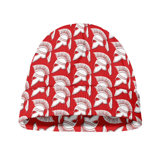 White And Red Spartan Pattern Print Beanie