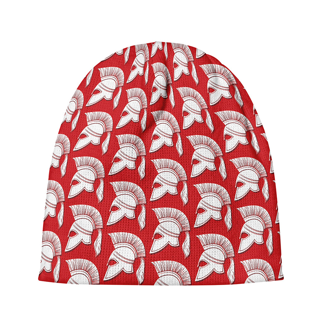 White And Red Spartan Pattern Print Beanie