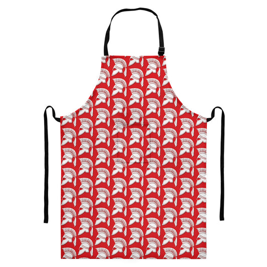 White And Red Spartan Pattern Print Bib Apron With Pocket