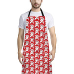 White And Red Spartan Pattern Print Bib Apron With Pocket