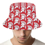 White And Red Spartan Pattern Print Bucket Hat