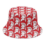 White And Red Spartan Pattern Print Bucket Hat