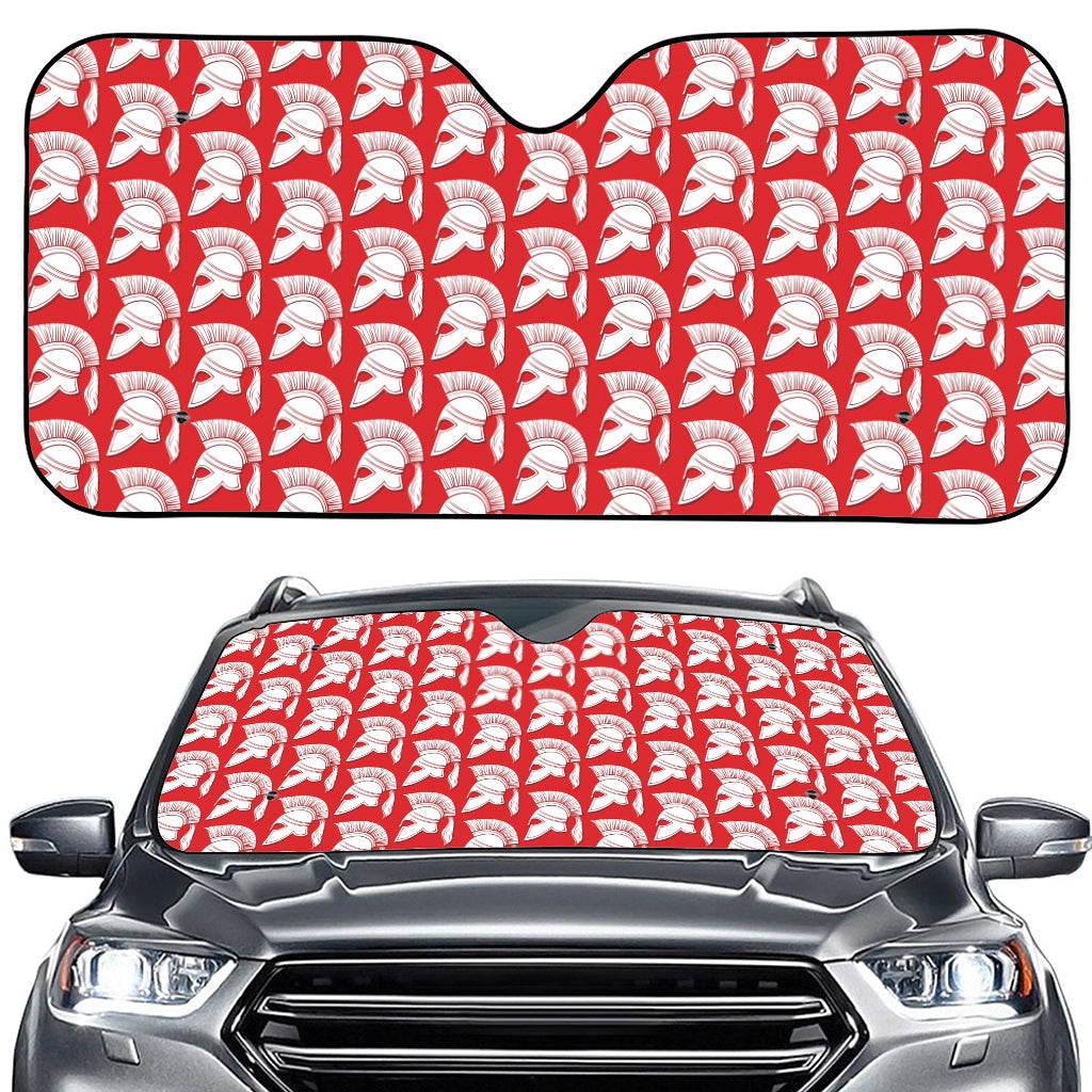 White And Red Spartan Pattern Print Car Windshield Sun Shade