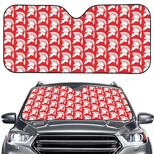 White And Red Spartan Pattern Print Car Windshield Sun Shade