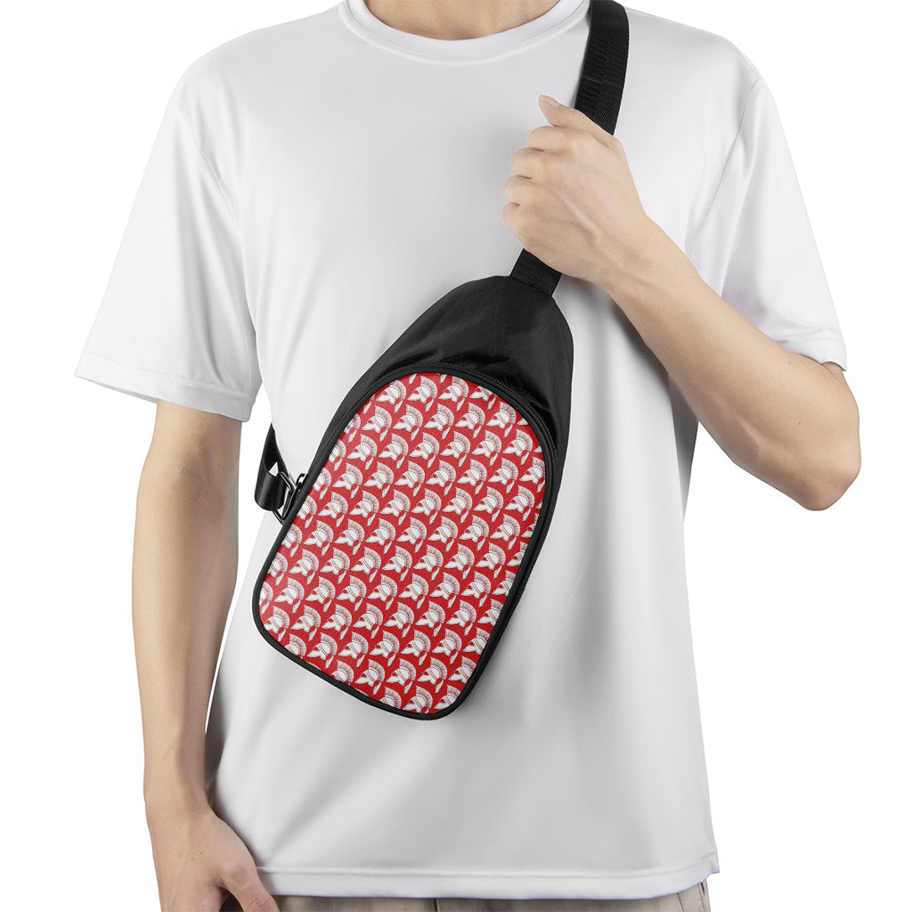 White And Red Spartan Pattern Print Chest Bag