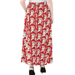 White And Red Spartan Pattern Print Chiffon Maxi Skirt