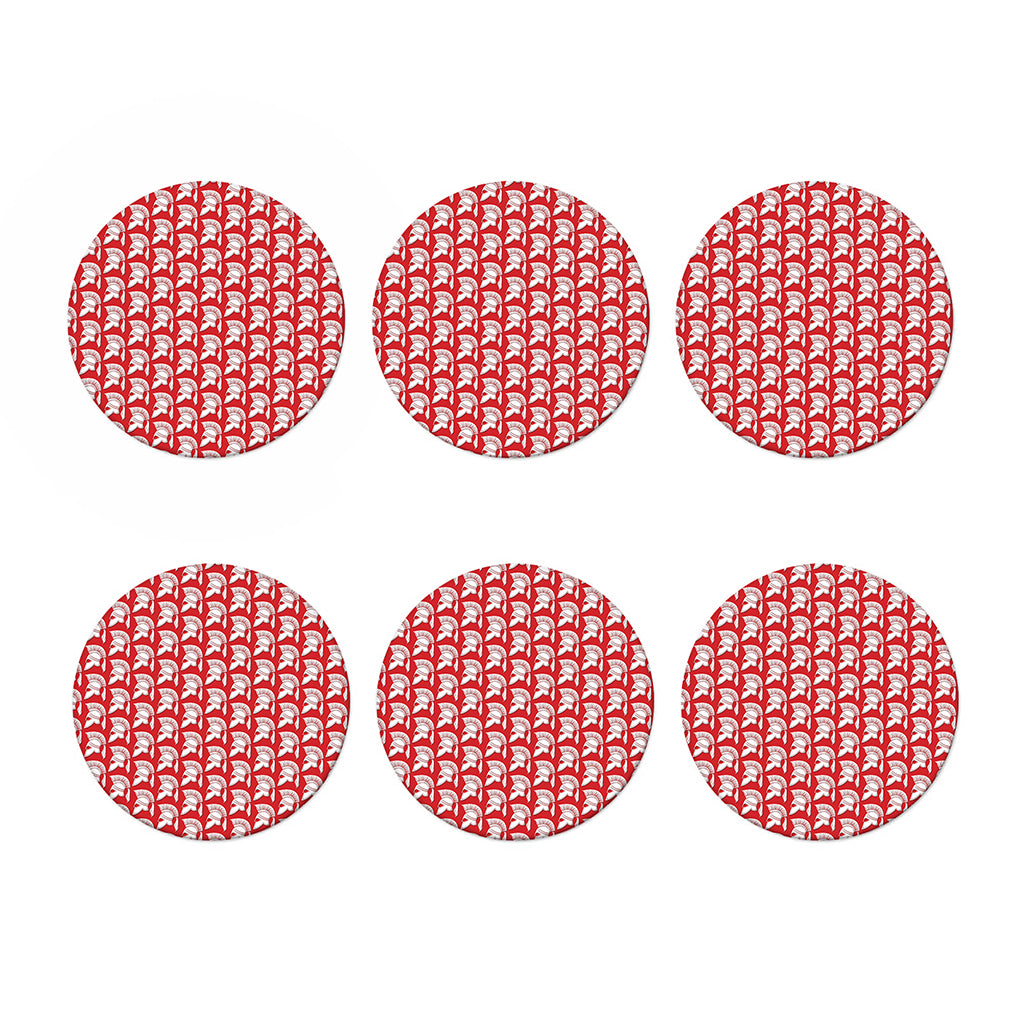 White And Red Spartan Pattern Print Coaster Set