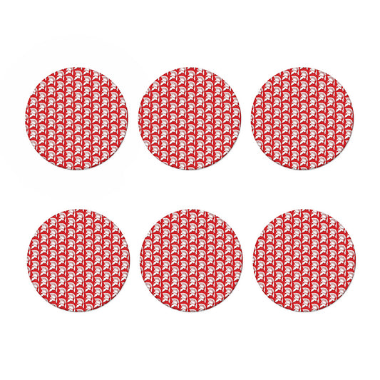 White And Red Spartan Pattern Print Coaster Set