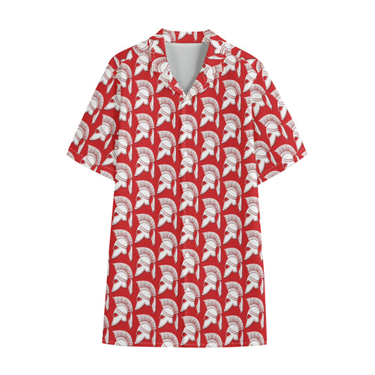 White And Red Spartan Pattern Print Cotton Hawaiian Shirt